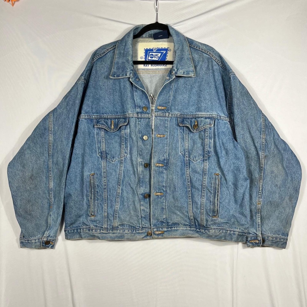 Vtg‎ Vantage ABC 15 News Ray Rodriguez Denim Trucker Jacket Mens XXL Blue USA